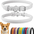 CollarDirect Rolled Leather Dog Collar, Soft Padded Round Puppy Collar, Handmade Genuine Leather Collar Dog Small Large Cat Collars 13 Colors (13-16 Inch, White Smooth)