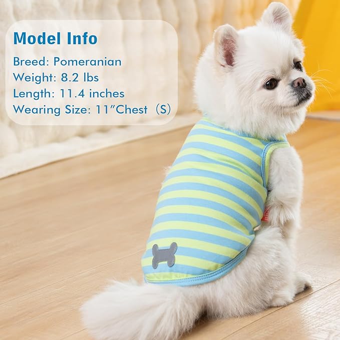 KYEESE 2Pack Dog Shirts Small Tee Soft for Small Dogs Striped T Shirt Lightweight Sleeveless Vest Cotton Tank Top Clothes, Large,Blue+Striped