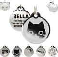Stainless Steel Cat ID Tags - Engraved Personalized Cat Tags includes up to 4 Lines of Text with Kitty Face Shape