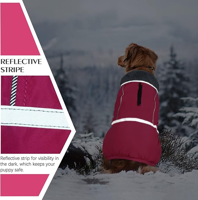 QBLEEV Warm Dog Coat Reflective Dog Jacket, Waterproof Dog Winter Coat Turtleneck Dog Clothes for Cold Weather, Thick Fleece Dog Snowsuit Christmas Dog Vest Pet Apparel for Small Medium Large Dogs S