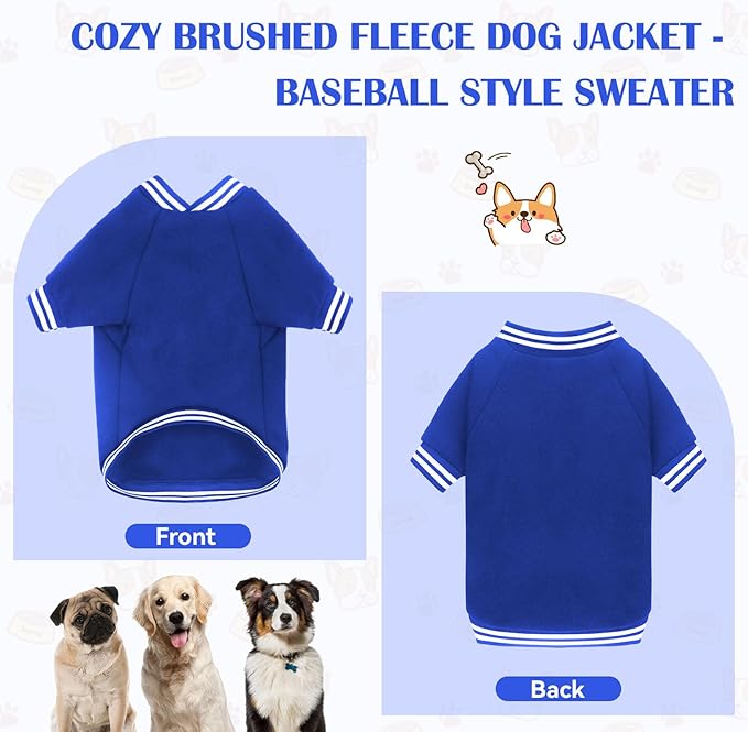 Dog Sweaters for Large Dogs, Brushed Fleece Dog Sweater Baseball Jacket Large Pet Sweater Clothes Soft Warm Boy Girl Pet(Blue-L)