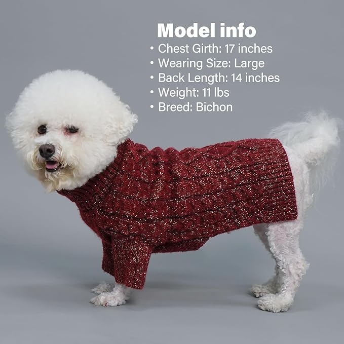 KYEESE Dog Sweater Comfy Turtleneck Dog Sweater for Small Dogs Classic Cable Knit Small Pet Sweater with Long Sleeve Warm Pet Coats Soft Dogs Clothes for Cold Weather, Red, Large