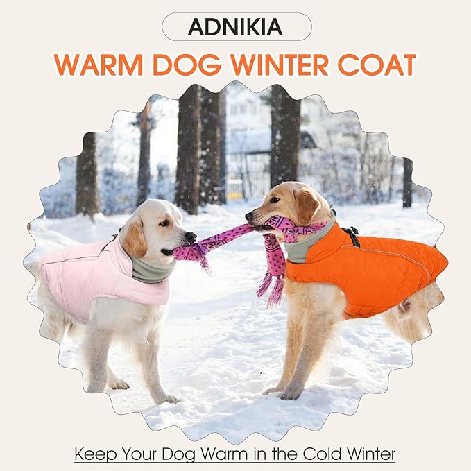 Dog Coat with Harness Built in -Orange,Small- Fleece Lined Dog Snow Jacket Snowsuit，Adjustable Reflective Winter Warm Cold Weather Coat