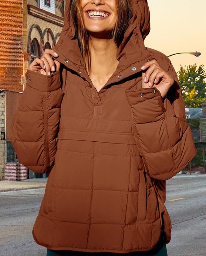 Womens Oversized Hooded Puffer Jacket Fall Winter Warm Quilted LightWeight Jacket Casual Fashion Solid Color Coat
