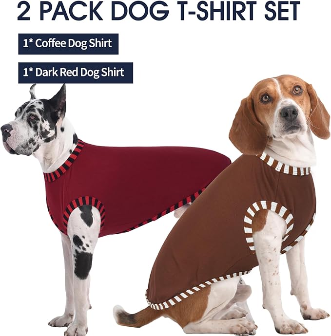 IECOii 2 Pack Summer Dog Shirt | Stretchy Fade-Resistant Fabric, Machine Washable Convenient,Home & Outdoor Clothes Fit for Medium Breeds, Coffee+DarkRed, XL