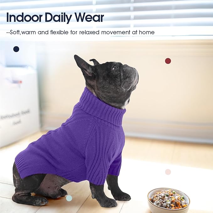 IECOii XXL Dog Sweater,Thermal Knit Big Dog Sweater with Sleeve,Pet Turtleneck Doggy Sweatshirt for Extra Large Dogs Boy Girl,Stretchy Large Dogs Cold Weather Outfit Pitbull Clothes,(Purple,XXL)