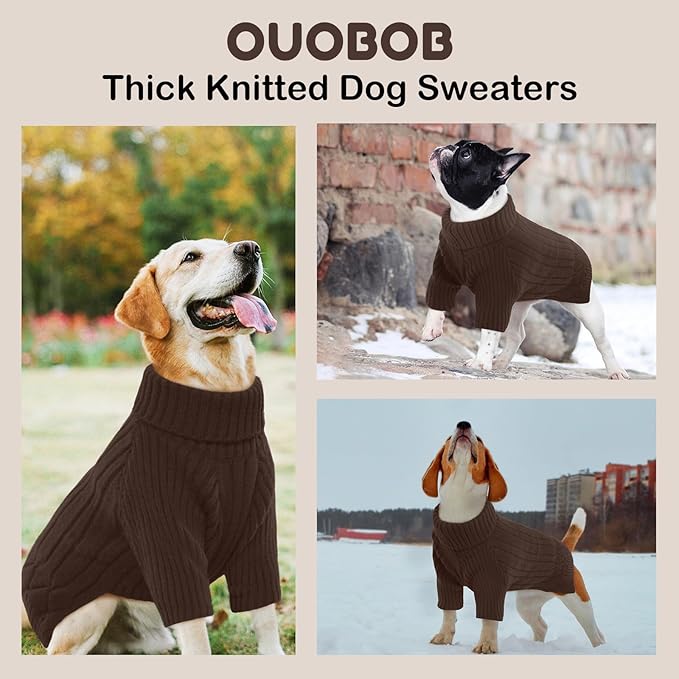 Large Breed Dog Sweaters, Warm Winter Fall Dog Sweaters for Dog Girls Boys, Turtleneck Dog Knitwear, Doggie Christmas Sweater, Pet Sweatshirt Clothes Outfit Knit St. Bernard (Brown XXXXXL)