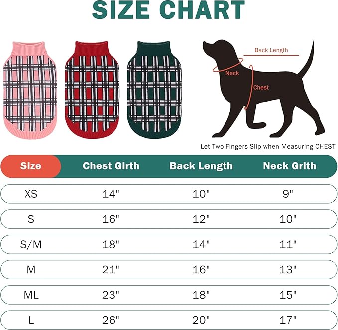 SCENEREAL Turtleneck Dog Sweater for Small Medium Large Dogs Girls Boys, Christmas Plaid Pullover Puppy Sweatershirt, Dogs Cold Weather Outfit Clothes, Ideal Gift for Pet in New Year, Green Plaid SM