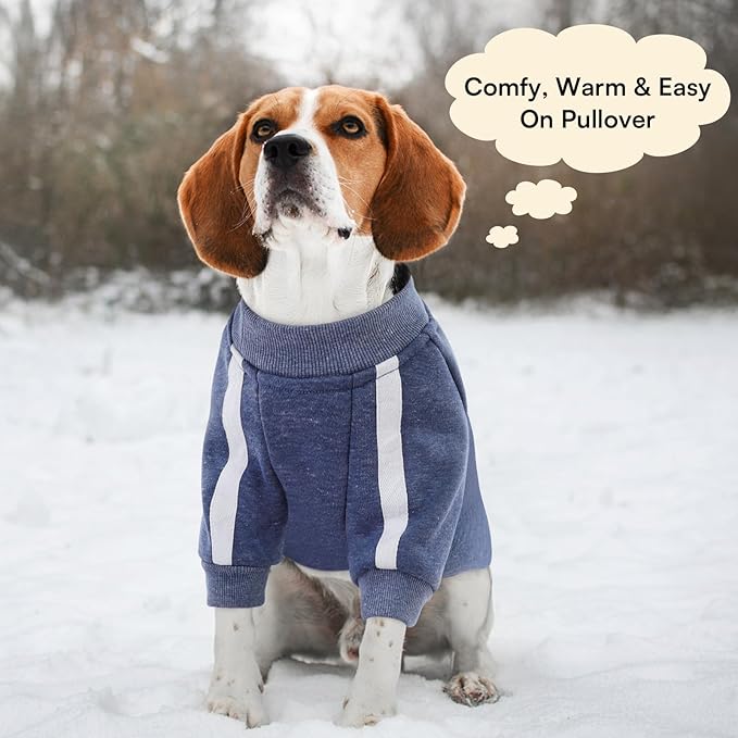 Queenmore Fleece Dog Sweater for Male Dogs, Soft Pullover Dog Sweatshirt with Leash Hole/Reflective Stripes – Cozy Winter Fleece Jacket for Small Medium Large Boy Puppy, Blue XXL