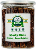 Lucky Premium Treats Lucky Shorty Slims - Sweet Potato and Chicken Jerky Dog Treats, Crunchy Dog Chew Sticks with Real Chicken and Sweet Potato for Small to Large Dogs (29 Count)