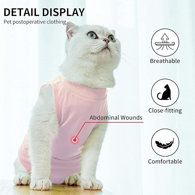 Kitten Onesies,Cat Recovery Suit for Abdominal Wounds or Skin Diseases,After Surgery Wear Anti Licking Wounds,Breathable E-Collar Alternative for Cat Pink L
