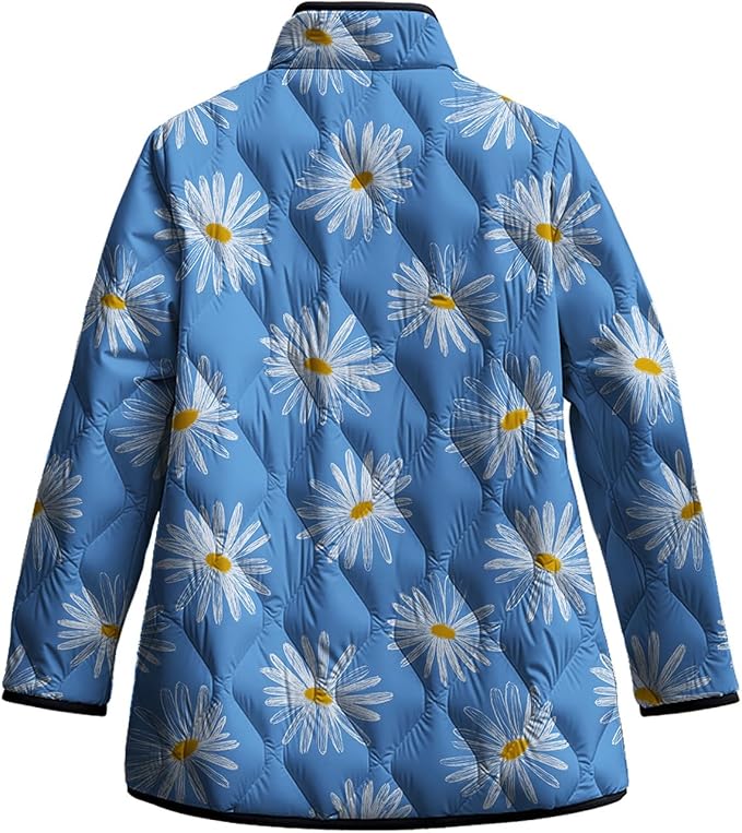 LIZALIG Women's Cropped Puffer Jacket Lightweight Floral Print Long Sleeve Padded Quilted Puffy Cardigan Coat
