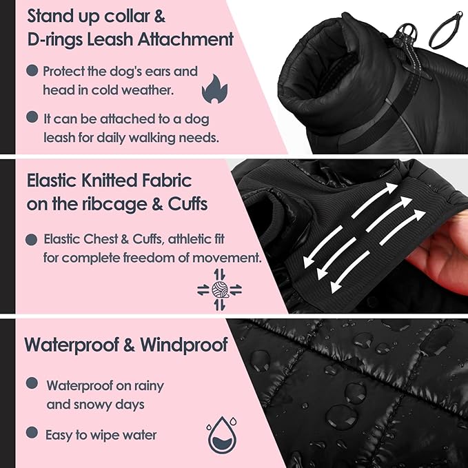 AOFITEE Dog Coat, Waterproof Dogs Jacket for Winter, Warm Fullbody Small Dog Snowsuit, Winter Coat for Small Dogs, Zip Up Pet Puffer Jacket Fleece Vest, Outdoor Reflective Pet Snow Jackets, XXL