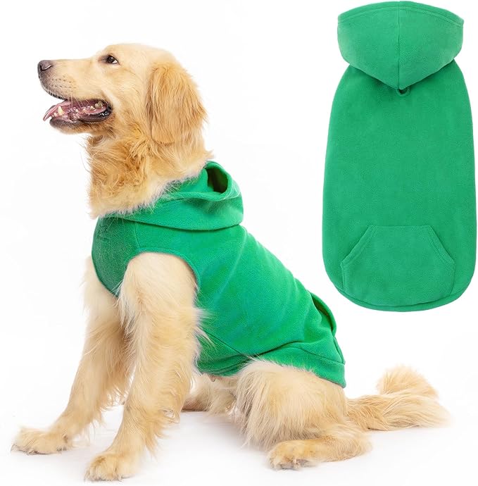EXPAWLORER Dog Hoodie Fleece Sweater Vest, Hooded Dog Sweatshirt Fall Winter Pet Clothes with Leash Ring, Sleeveless Warm Cozy Puppy Clothing for Cat Small Medium Large Dogs Girl Boy, Green S