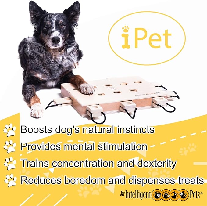 iPET-Smart Dog - Interactive Wooden Puzzle Toy, Fun and Challenging Brain Game for Smart Dogs, Mental Stimulation and Enrichment, All-Wood Design