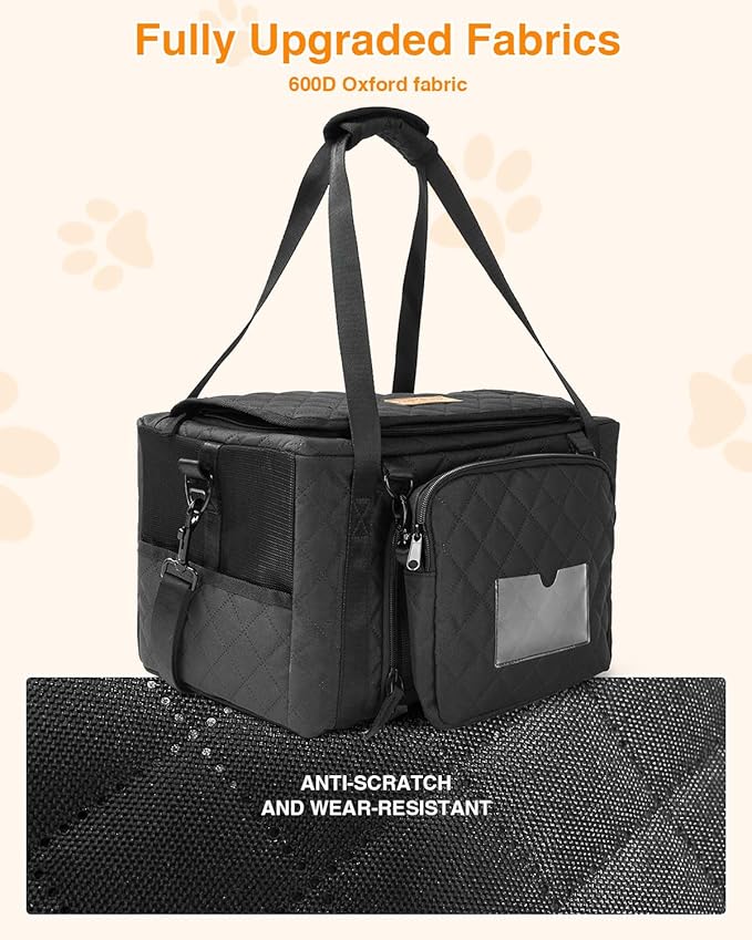PETUX Small Cat Carrier - Pet Carrier Airline Approved for Kitten Under 10 lb - Escape-Proof, Foldable and Portable Cat Carriers with Removable Bag and Safety Buckle for Travel, Vet Visits - Black