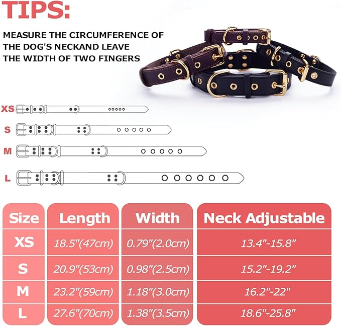 Leather Dog Collar, Dog Collar with Adjustable Sturdy Metal Buckle,Heavy Duty Dog Collar for Walking, Hiking, Training, Hunting (Brown,S:15.2"-19.2" Neck)