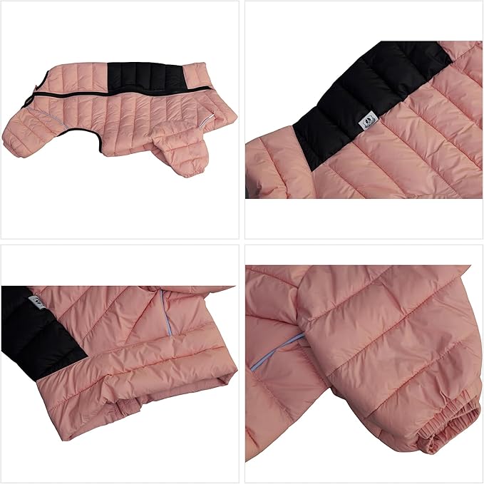 Warm Dog Coat, 4 Legs Covered Waterproof Windproof Reflective Vest, Zippered Adjustable Outdoor Snow Jacket for Small Medium Large Dogs, Lotus Pink XXXL