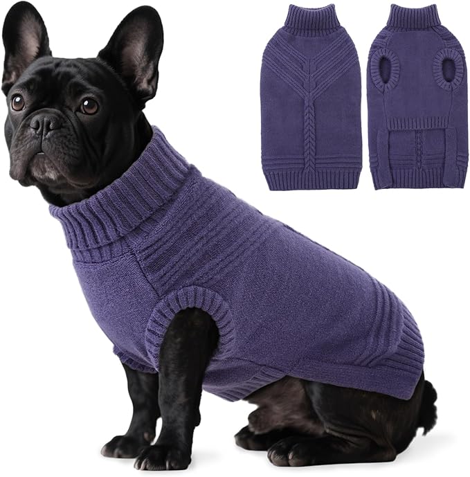 Dog Sweaters for Small Dogs Male Female Pet Knitwear Classic Puppy Warm Pullover Turtleneck Cold Weather Clothes for Yorkie(GrayishBlue, S)