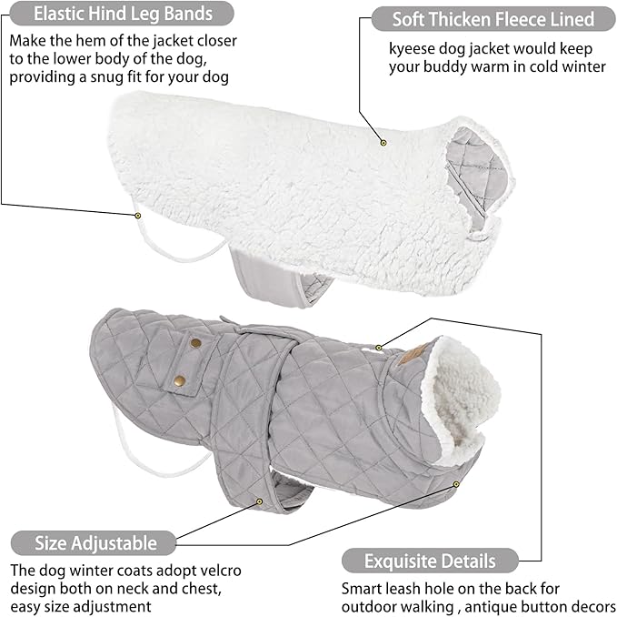 KYEESE Dog Coat Waterproof Dogs Jacket with Fleece Lined Soft Pet Sweater for Cold Weather Warm Pet Winter Puffer Coat with Leash Hole Thick Cat Clothes with Pocket Windproof Dog Coats for Small Dogs
