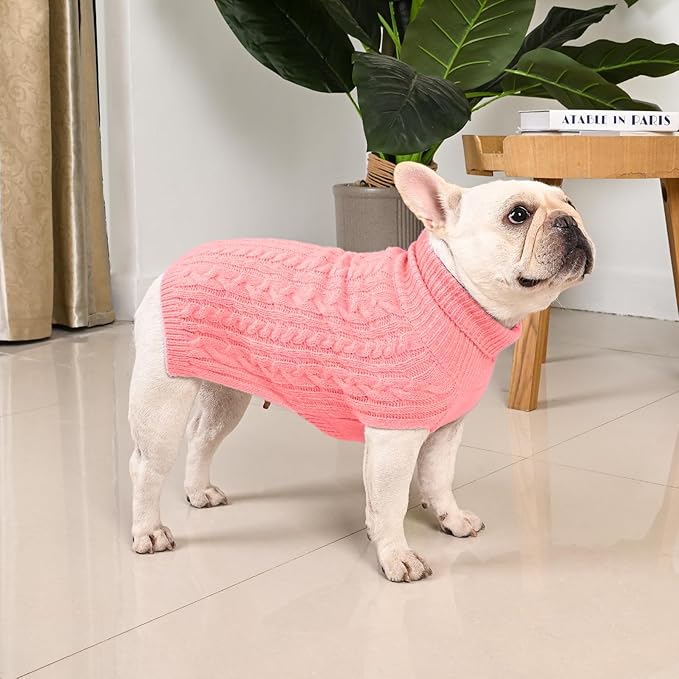 2 Pack Dog Sweaters for Medium Dogs Turtleneck Pullover Cable Knit Stretch Clothes French Bulldog Dachshund Boston Terrier Corgi Beagle Pug Boy Girl Pets Winter Clothes (M, Pink & Red)