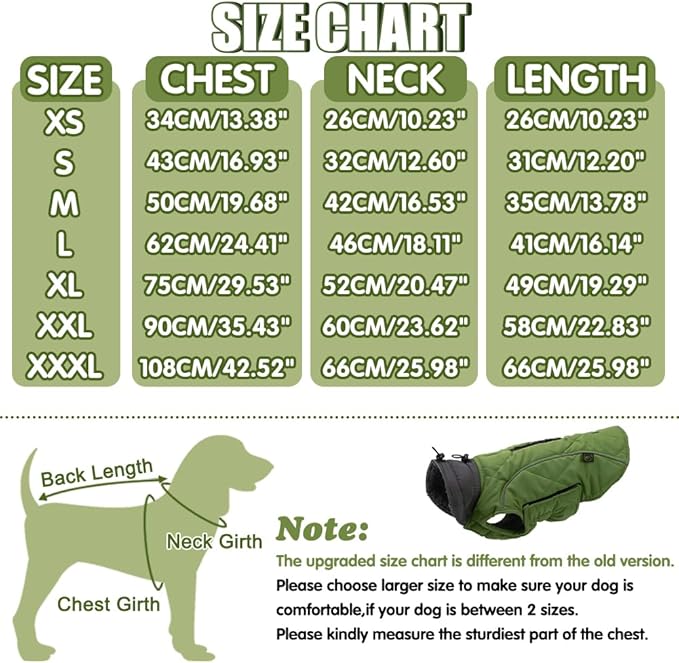 EMUST Dog Jackets for Winter, Cold Weather Coats for Dogs, Soft Winter Jackets for Medium Large Dogs, Pet Vest for Small Medium Large Dogs, Green, L