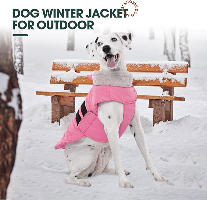 Kuoser Dog Jacket, Winter Dog Coats for Medium Dogs, Cold Weather Coats Pet Clothes, Doggie Snow Jacket for Frech Bulldog, Boston Terrier, Pink M