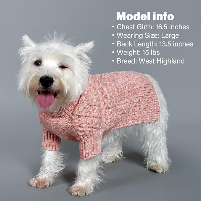 KYEESE Dog Sweater for Medium Dogs Warm Dogs Clothes, Long Sleeve Pets Coats Turtleneck Pet Sweater with Classic Cable Knit Pet Sweater Medium Size Dogs, Pink, XX-Large