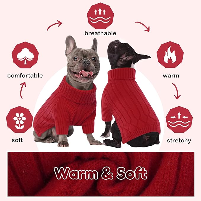 XXXL Dog Sweater for Giant Breed, Warm Winter Fall Dog Sweaters for Dog Girls Boys, Turtleneck Dog Knitwear, Doggie Christmas Sweater, Pet Sweatshirt Clothes Outfit Knit Boxer (Red XXXL)