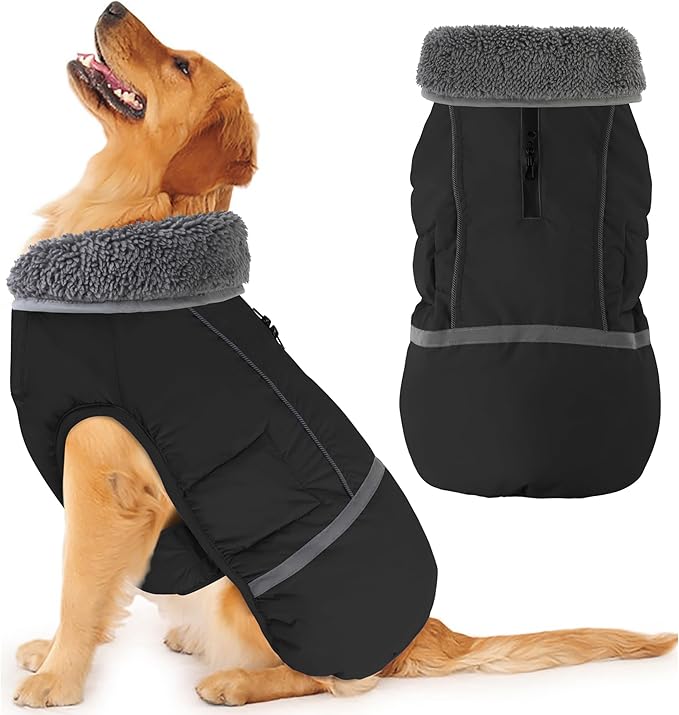 Dogcheer Warm Dog Coat, Waterproof Dog Jacket Christmas Puppy Winter Coat with Buckle, Reflective Adjustable Pet Snow Jacket Turtleneck Fleece Sweater for Small Medium Large Dogs - Black, S