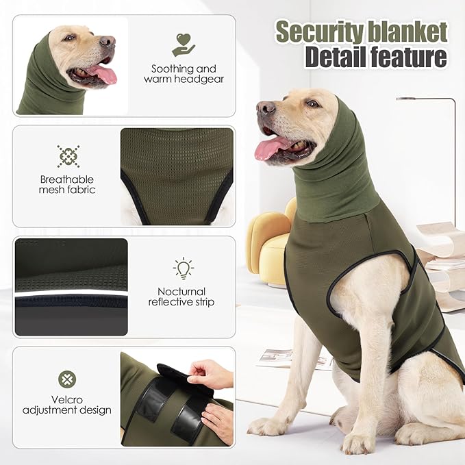 Dog Anxiety Vest,Pet Calming Hoodie Breathable Dog Anti-Anxiety Jacket for Thunder Fireworks and Separation,Green M