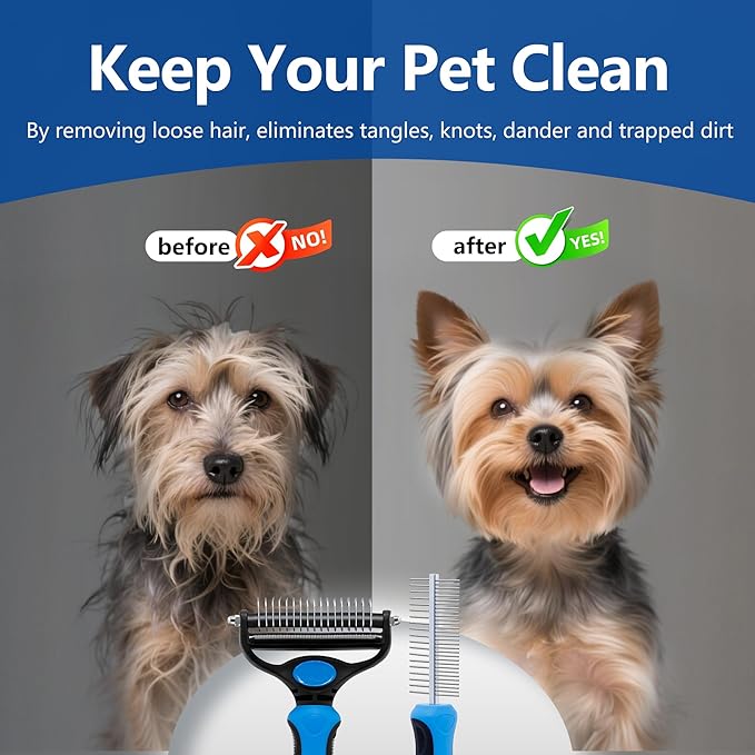 Pet Grooming Set with Shedding Brush and Dematting Comb，Brush for Small Breed Dogs，Cat Shedding Brush，Stainless steel teeth remove tangled hair，Pet Grooming Tools-Small