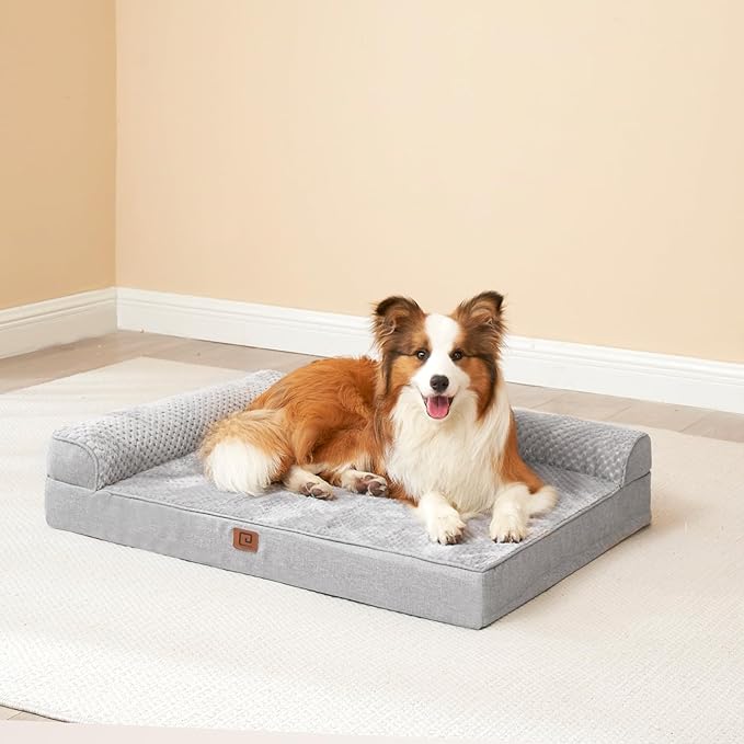 EHEYCIGA Memory Foam Dog Bed XLarge Sized Dogs, Extra Large Dog Bed Orthopedic with Washable Removable Cover, Waterproof XL Pet Bed Couch, 44x33x6 Inches, Grey