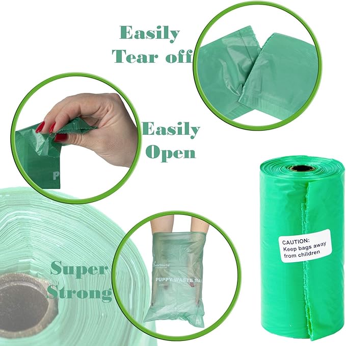 PETSWORLD Scented Dog Poop Bags, Biodegradable Waste Bags for Dogs with Dispenser and Leash Clip, Thick, Sturdy Leak-proof Poop Waste Bags, Odor Proof Bags in Cucumber Scent, 3000 Count Poop Bag Rolls