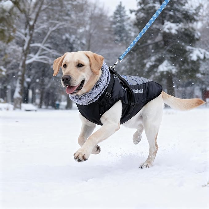 Dog Coat for Medium Large Dogs,Waterproof Reflective Dog Winter Jacket with Harness, Fleece Snowsuit,Warm Pet Winter Coat(Reflective blue-2XL)