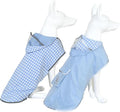 MAMORE Dog Raincoat Reversible,Waterproof Dog Rain Coat Hooded Slicker Poncho with Reflective Strip, Plaid Double Layer Rain Jacket for Small Medium Large Dogs (Light Blue, Large)
