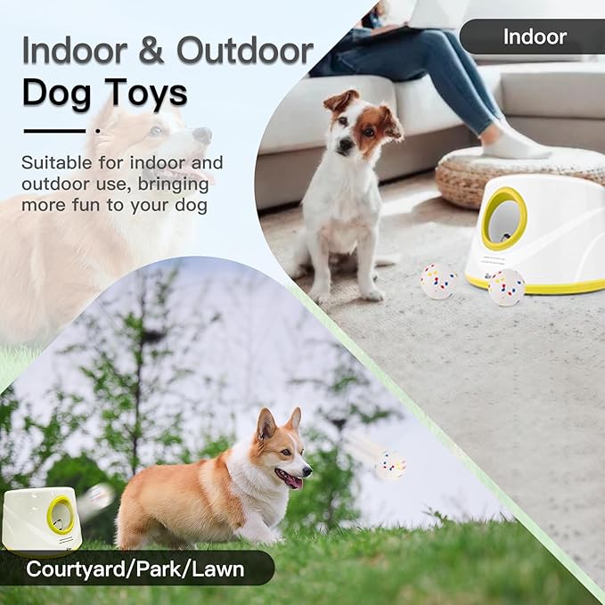 HETOO Automatic Ball Launcher for Dogs: Ball Launcher for Dogs - Automatic Tennis Ball Thrower for Dogs, with 6 Balls- Interactive Dog Toys - Small/Medium Sized Launcher- Yellow