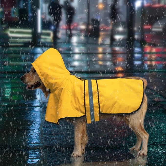 Candofly Dog Raincoat, Waterproof Dog Coat Hooded Pet Rain Jacket Lightweight Reflective Puppy Poncho Slicker with Leash Hole for Dog Walking (Small, Yellow)
