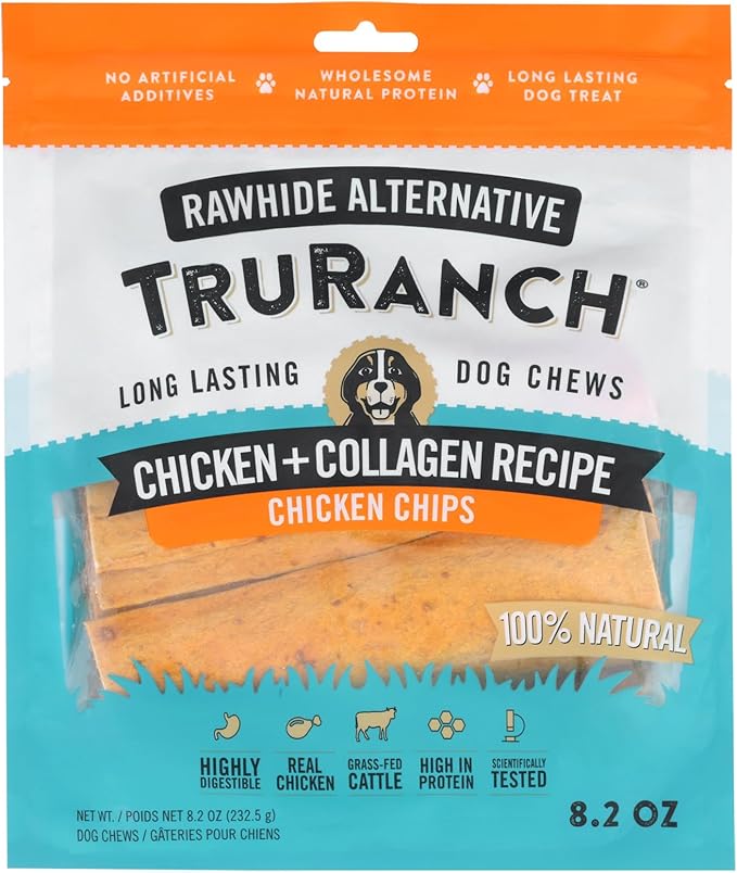 TRURANCH Collagen Chips - Collagen Dog Treats - Long Lasting Healthy Joint Support Dog Treat - Rawhide Alternative Chips - Skin & Coat Health - Made with Real Chicken,1 Bag, 8.2 oz