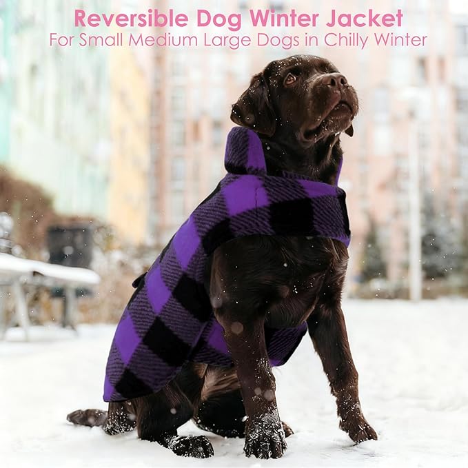 AOFITEE Dog Coat Plaid Dog Winter Coat for Large Dogs, Warm Dogs Jacket Christmas Sweater, Waterproof Pet Puffer Jacket, Reversible Pet Cold Weather Coats for Small Medium Large Pets, Purple XXXL