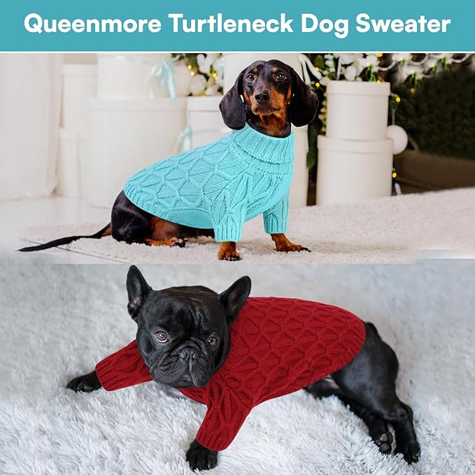 Queenmore Large Dog Sweater,Dog Sweaters for Large Dogs Male Female,Thanksgiving Fall Knit Sweater for Dogs,Turtleneck Thick DogSweaters,Knitwear Pet Clothes for Corgi,French Bulldog(Lake Blue,L)