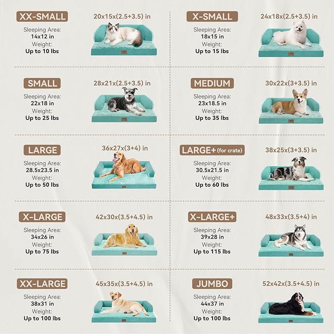 Orthopedic Large Dog Bed Washable: Large Size Dog Beds with Removable Washable Cover, XXLarge Orthopedic Aqua Blue Sofa for Big Pet Dogs