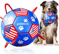 Size 3 Interactive Dog Football with Strap, Blue & Red, Eye-Catching Paw Prints and Flag Design, Ideal Outdoor Training Pet Toy, Perfect Choice for Medium & Large Dogs' Playtime
