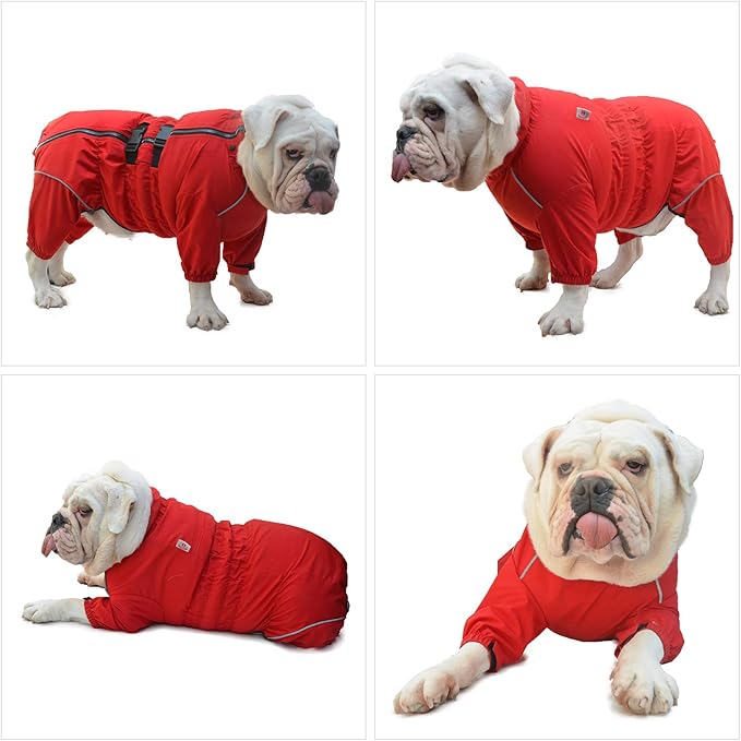 Dogs Waterproof Jacket, Lightweight Waterproof Jacket Reflective Safety Dog Raincoat Windproof Snow-Proof Dog Vest for Small Medium Large Dogs Red L