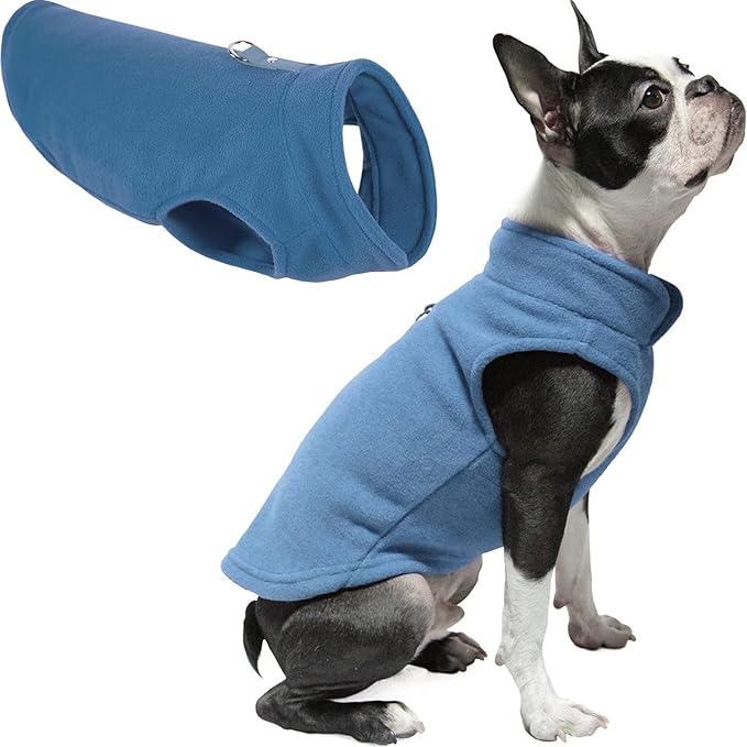 Gooby Fleece Vest Dog Sweater - Blue, X-Small - Warm Pullover Fleece Dog Jacket with O-Ring Leash for Small to Medium Dogs