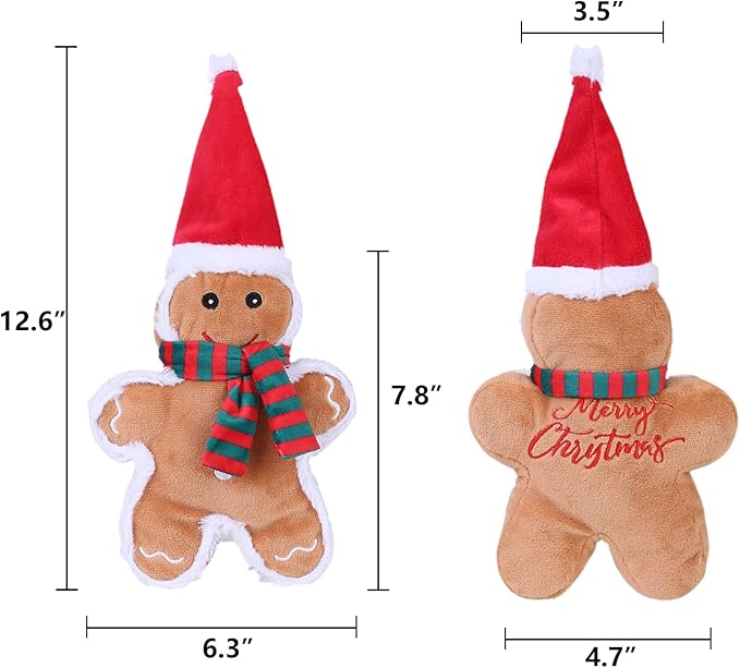 DODODOLA Squeaky Dog Toys Christmas Dog Toys with Crinkle Paper Cute Stuffed Gingerbread Man Gift Dog Plush Toys Chew Toys for Small, Medium, Large Dogs Breed