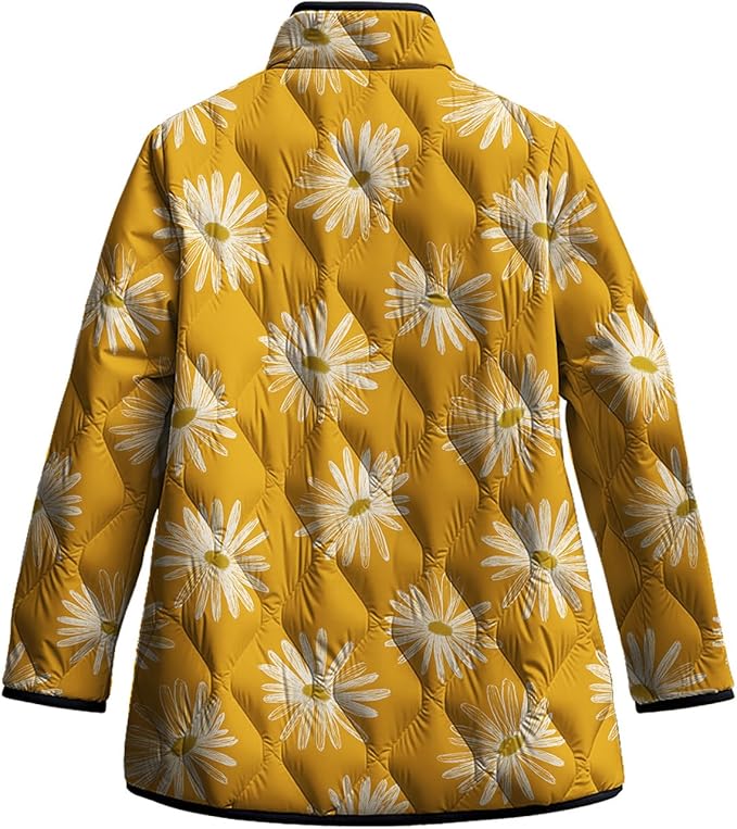 LIZALIG Women's Cropped Puffer Jacket Lightweight Floral Print Long Sleeve Padded Quilted Puffy Cardigan Coat