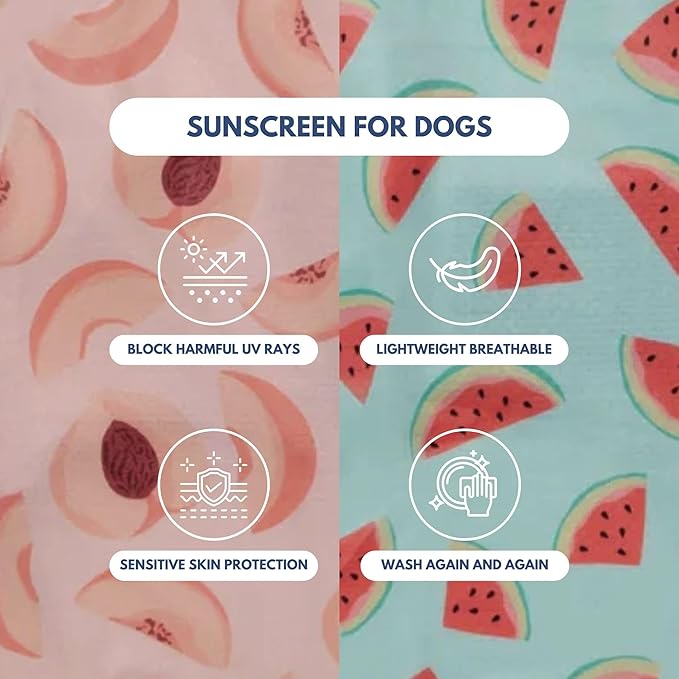 Spark Paws Sunblock Dog T-Shirt, SPF30 Protection, Lightweight Breathable Quick Dry for Dogs with Sensitive Skin - Watermelon & Peach (Set of 2) - 5XL