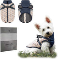 Dog Winter Coat for Small & Medium Dogs (Up to 31lb), Waterproof Dog Coat with Harness, Puppies Windproof Puppy Puffer Jacket, Snowsuit for Dachshund,Frenchie, Corgi (Paw Blue, Large)