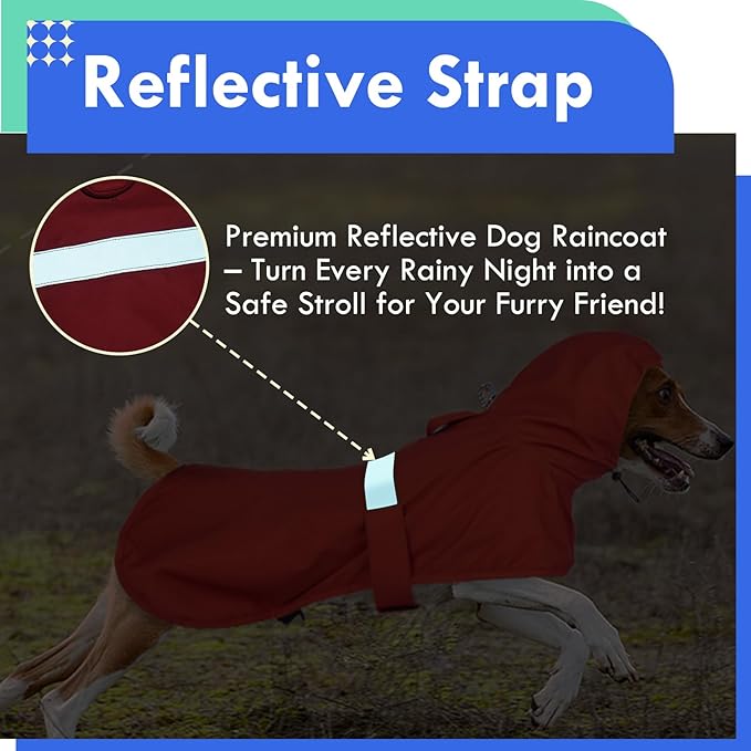 MIGOHI Reflective Dog Raincoat for Small Dogs, Red, S - Waterproof Adjustable Hooded Dog Poncho, Rain Jacket with Leash Hole, Easy Clean, Rainy Outdoor Walking